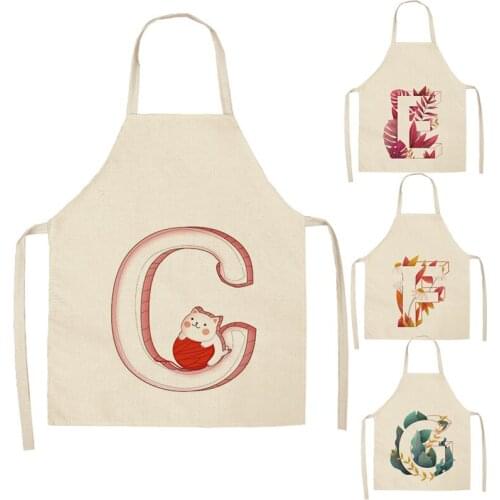 1 Pcs Letter Leaves Flower Kitchen Aprons for Women Cotton Linen Bibs Household Cleaning Pinafore Home Cooking Apron