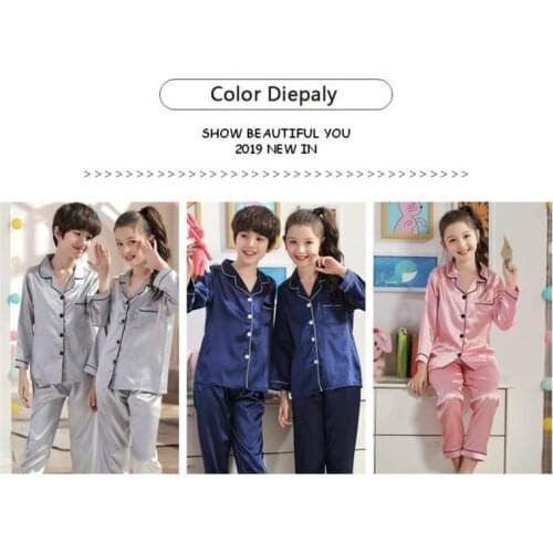 2Pcs/Set Boys Girl Silk Pajamas Baby Kids Long Sleeve Childrens Sleepwear Nightwear Pajama