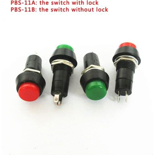 5pc/set 12mm Plastic Push Button Switch Self-locking/ Switchs mounting hole 3A 150 V PBS-11A PBS-11B PIN