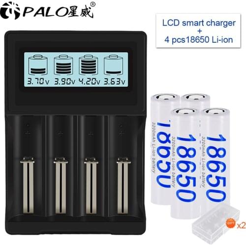 PALO 18650 battery 3.7V Rechargeable Li-ion Battery+LCD Battery Charger for 14500 26650 18500 18650 Rechargeable Batteries