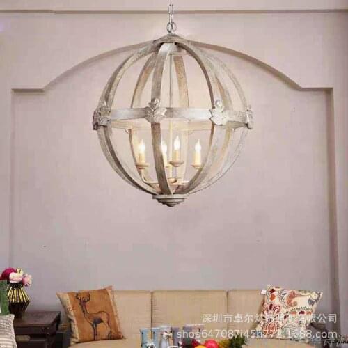 American solid wood chandelier bedroom childrens room dining room Mediterranean European round spherical living room lamp
