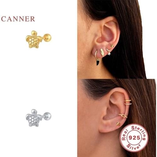 CANNER 1pcs 925 Sterling Silver Earrings For Women Mini Tortoise Stud Earring Gold/Silver Jewelry Ear Piercing Gift 2021 Trend