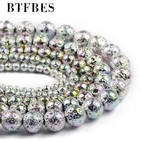 BTFBES Light colorful Lava volcanics Natural Stone Round Spacer loose bead for Jewelry Making DIY Bracelet Earring 4 6 8 10 12mm
