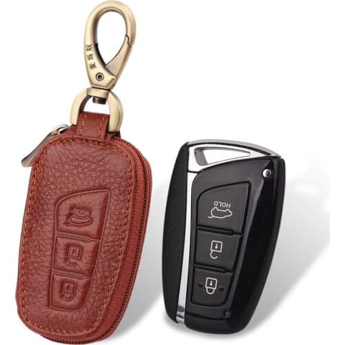 Genuine Leather Car Remote Key Fob Shell Cover Case For Hyundai Santa Fe Grand ix45 Centennial Genes Protector car styling