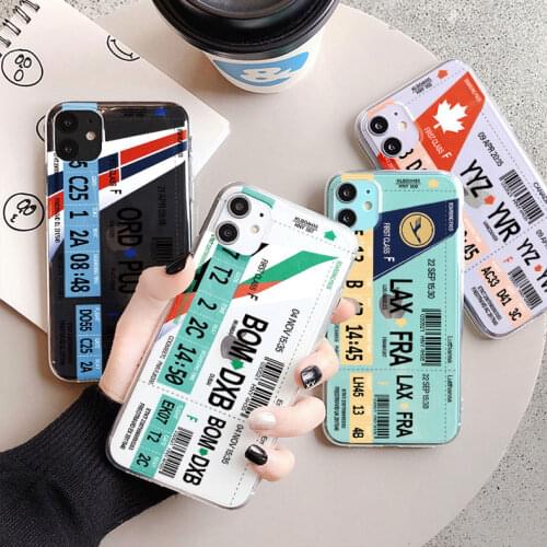 Luxury Boarding Pass Phone Case For iPhone 12 Mini 11 Pro XS MAX X XR 7 8 6 6s Plus 5 5s SE 2020 Soft Clear TPU Air Ticket Cover