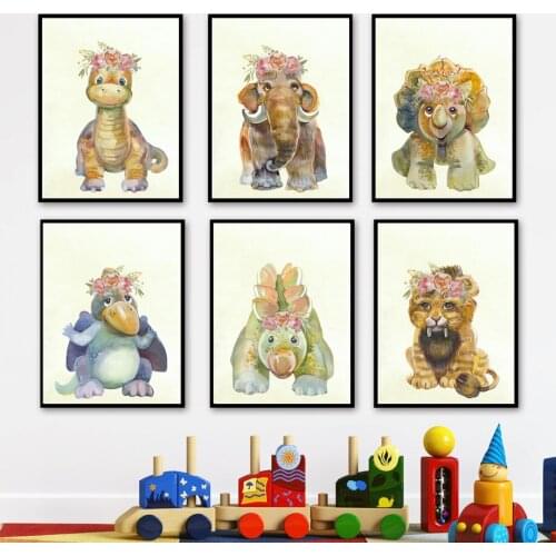 Dinosaur Mammoth Ancient Animal Nursery Wall Art Canvas Painting Nordic Posters And Prints Wall Pictures Baby Kids Room Decor