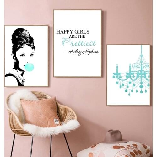 Hepburn Bubbles Canvas Art Prints Fashion Chandelier Audrey Poster Painting Wall Pictures Modern Girls Room Decor
