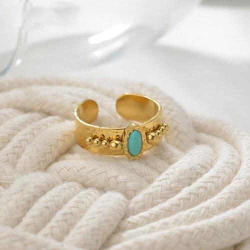 Vintage Colorful Natural Stone Rings For Women Statement Metal Gold Stainless Steel Womens Ring Adjustable Jewelry Anillos Gift