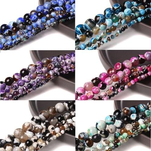 Colorful Fire Agates Natural Stone Beads 4/6/8/10/12mm Round Loose Spacer Beads For Jewelry Making DIY Bracelets Necklace 15