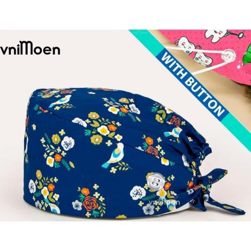 Nurse medical work hat woman men New Scrub Nursing Hat Surgicals Cap Floral button Cap Nurse Scrub Cap Adjustable Bandage Turban