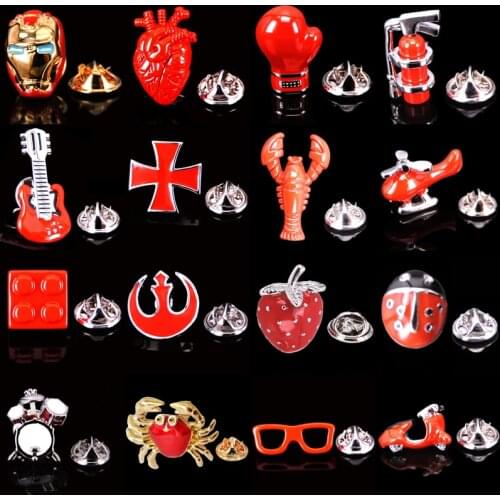 Fashion Brooch Red Cartoon Lobster Plane Guitar Glasses Cross Crab Strawberry Mens Suit Collar Lapel Brooches Pin Party Jewelry