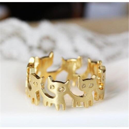 Fashion cute kitten ring, head to tail animal rings for women Antique Plated ancient rings for women