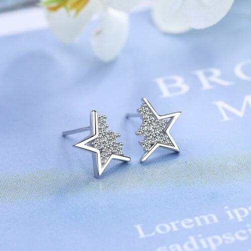 925 Sterling Silver Star Stud Earring For Women Girls Jewelry Pendientes Accessories eh949