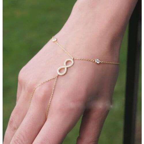 2016 fashion girl lady jewelry ROSE GOLD chain cz infinity charm slave bracelet