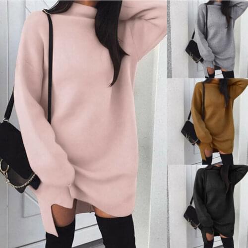 Fashion Women Oversize Baggy Knitted Long Sweater Long Sleeves Mini Dress Jumper Winter Loose Pullover Turtleneck Tops Casual