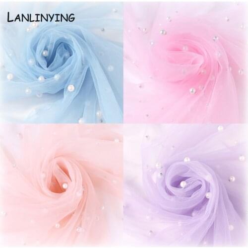 160CM Wide Pearl Beading Soft Mesh Fabric DIY For Party Wedding Dress Background Decoration Tulle Lace Fabric Sewing Fabric P085