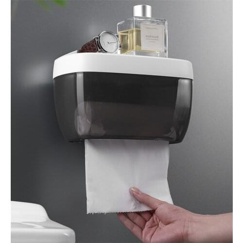 Wall Mounted Bathroom Toilet Paper Holder Tissue Box Bathroom Shelf Paper Tray Roll Paper Tube Storage Box