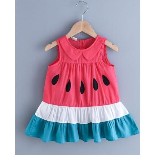 2020 New Fashion Kids Baby Girls Causal Dresses Sleeveless Casual Princess collar stitching watermelon Print Dresses