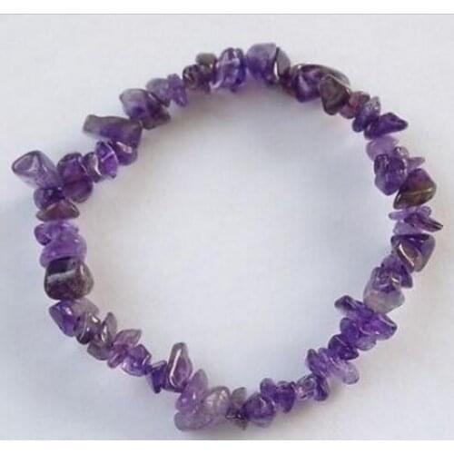 New hot 7.5" 5-9mm Genuine natural Amethyst crystal chips freeform beads bracelet