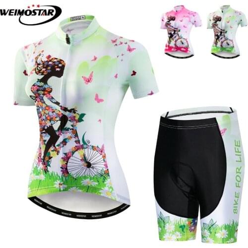 Cycling Clothing Bike Jersey Womens Cycling Jersey Set MTB Bicycle Clothes Racing Team Maillot Gel bib Shorts Girls Green Pink