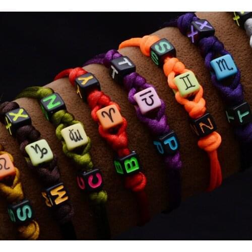 12pcs 12 Zodiac Signs Bracelet Lucky Braided Zodiac Bead Bracelets Cancer Leo Virgo Libra Woven Constellation Bracelet