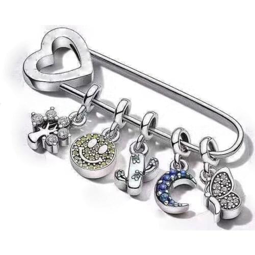 Suitable for Pan me safety pin brooch beads 100% 925 sterling silver jewelry