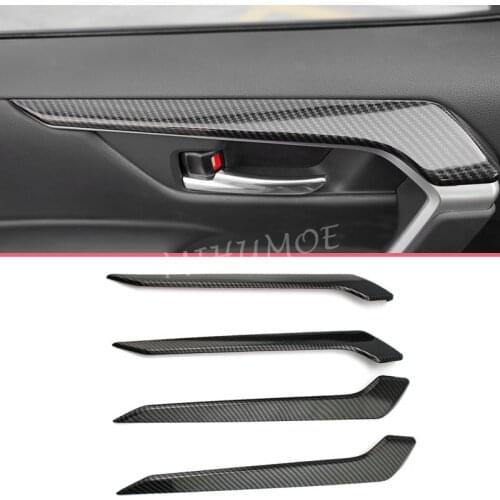 Carbon Fiber Interior Door Strips Trims For 2019 2020 Toyota RAV4 Hybrid Adventure Accessories