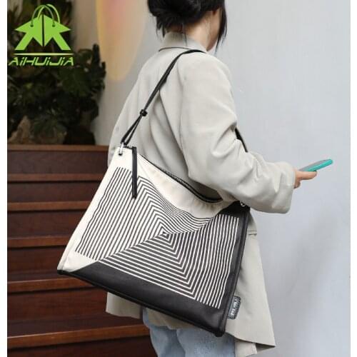 Simple Fashion High Capacity Handbag for Woman Vintage Striped Shoulder Bags New Luxury Designer Ladies Casual Messenger Bag