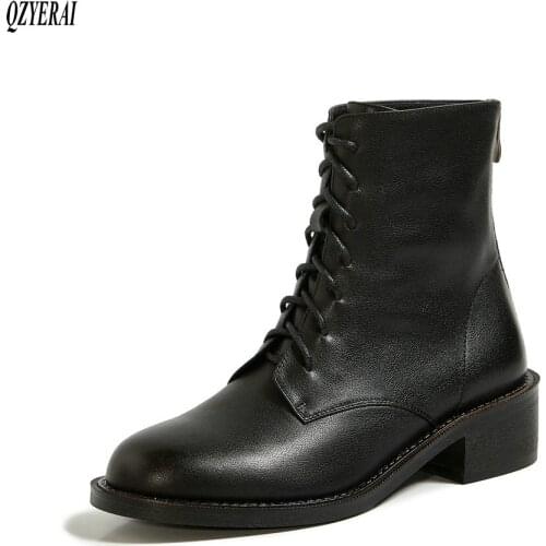 QZYERAI New style Genuine leather Martin boots Womens boots European style fashion cowhide Female boots Autumn and winter shoes