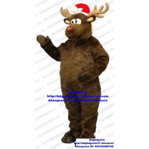 Christmas Brown Rudolph The Red Nosed Reindeer Deer Mascot Costume Cartoon Character Hotel Pub Large-scale Activities zx1455