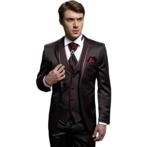 3 Piece Chocolate Mens Work Business Suit Cocktail Dress Handsome Groom Tuxedos Party Clothes (Jacket+Pants+Vest+Tie) W:312