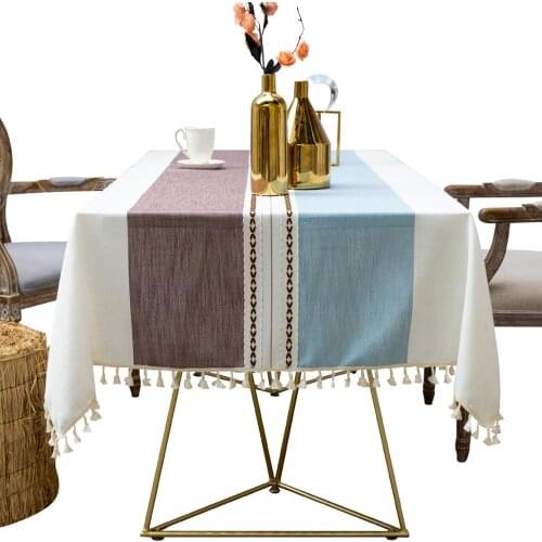 Linen Cotton Tablecloth Dinner Rectangular Antiderapant Tablecloth Dust-proof Tea Table Colth Tassel For Wedding Party New Year