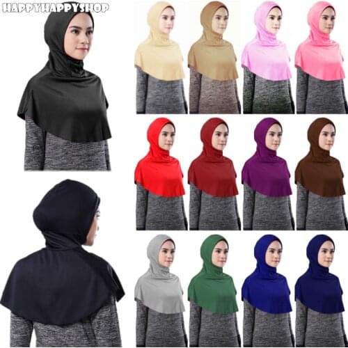 Modesty Muslim Women Solid Color Hijab Hooded Neck Cover Scarf Islamic Niqab Turban Headwrap Shawls Arab Prayer Khimar Headwear