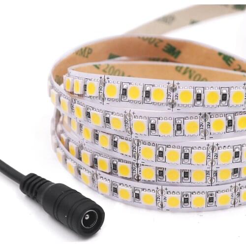 DC 12V 5050 RGB Led Strip Light Waterproof 120/60 LED Ribbon Lights with DC Connector Flexible LED Strips Tape Home Decoration