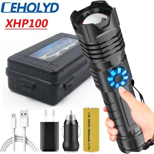 CEHOLYD XHP100 Led Flashlight Stepless Dimming Torch Type-C USB Rechargeable 18650 26650 Battery Aluminum Zoomable Lantern
