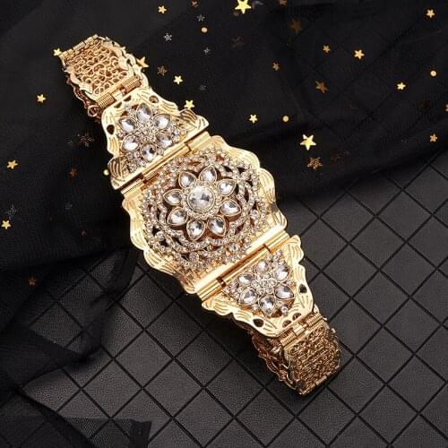 Traditional Moroccan caftan waist chain chic for womens wedding gold-plated gold color rhinestone metal belt