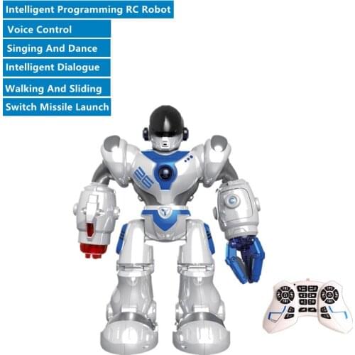 Intelligent Voice & 2.4G Control RC Robot Singing Dancing Music Walking Sliding Launch Missile Robot Kid Educational Smart Toys