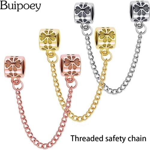Buipoey 3 Color Thread Safety Chain Protection Chain Fit Original Brand Snake Chain Beads Bracelet & Bangle Jewelry Accessories