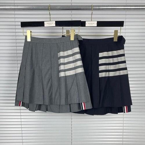2021 Fashion TB Thom Brand Skirts Women Above Knee Mini Skirt Striped Casual Summer Wool Cotton Short Pleated Skirt