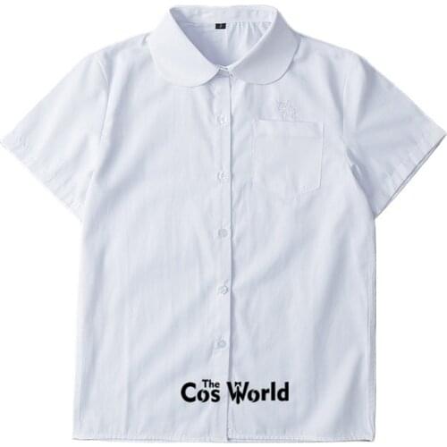 XS-5XL Womens Spring Autumn Round Neck Alicorn Short Sleeve White Shirt Tops Blouses For JK School Uniform Student Clothes