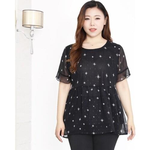Plus Size Print Summer Chiffon Shirts Women Tops A-line Elegant Casual Blouses Female Clothing Outerwear Blusas Mujer T20059