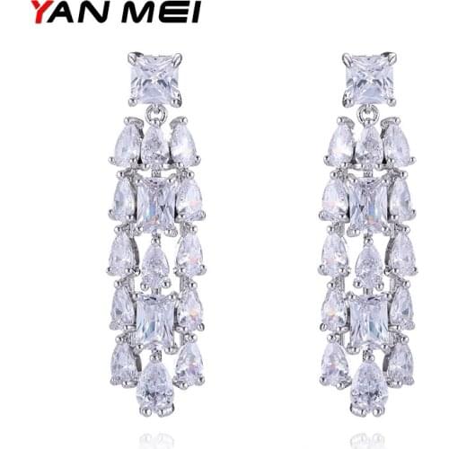 YANMEI Luxury Geometric Crystal Dangle Earrings For Women Full Rhinestone Gift For Party YME7685