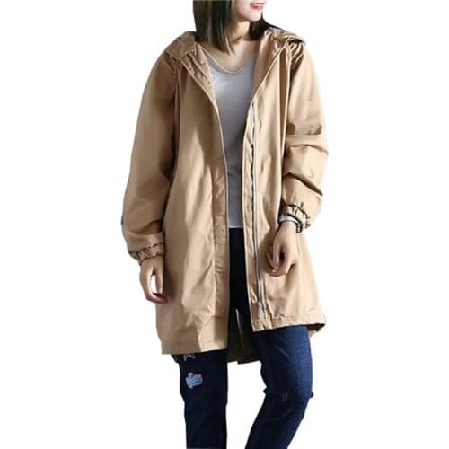 2019 Fashion spring autumn cotton trench coat women hooded Outerwear Plus size 6XL student casual tops zipper windbreaker G727