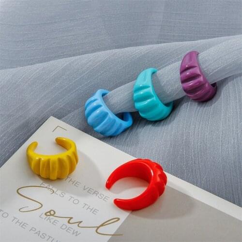 Korean Candy Color Geometric Threaded Irregular Acrylic Resin Adjustable Opening Rings for Women Female Finger Ring Band Jewelry