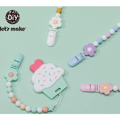 Lets Make 1PC Pacifier Clips Baby Silicone Pacifier Holder Chilrens Toy Pacifier Chain Baby Teether Wooden RIngs For Infant