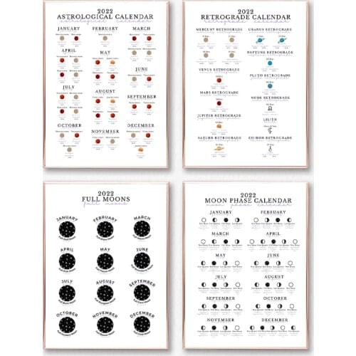 2021 Full Moon Calendar Print Lunar Zodiac Celestial Calendar Poster Watercolor Wall Art Canvas Painting Picture Home Decor