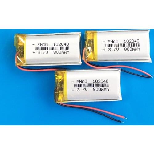 3 pcs 3.7V 800mAh lipo polymer lithium rechargeable battery 102040 for GPS DVD bluetooth recorder camera massager