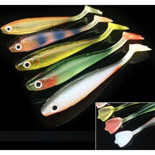 5pcs/lot Colorful Wobbler T Tail Soft Bait 9cm 5g Back Groove Swimbait Rainbow Soft Fish
