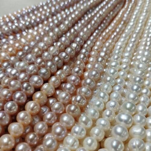 7-8mm Near-Round Oval Natural Freshwater Pearl Trendy Choker Necklace For Women DIY Jewelry 36cm Single Strand 14"
