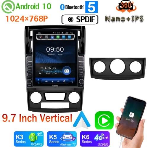 9.7" Vertical Tesla PX6 4+64G GPS Android 10.0 4G WiFi 360 Camera Car Media CarPlay For Kia Sportage 2 JE KM 2007-2013 DSP Radio
